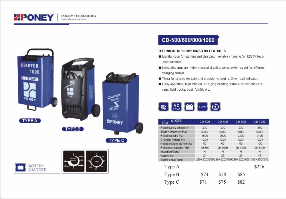CD-500 BATTERY CHARGER AC CAR STARTER PONEY