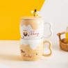 Buy cheap Cartoon Bee Ceramic Coffee Mug With Lid Pottery Office Breakfast Cup Porcelain Latte Cups from wholesalers