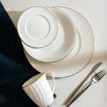 Gold line White Bone china embossed tableware Wedding Ceramic charger plate