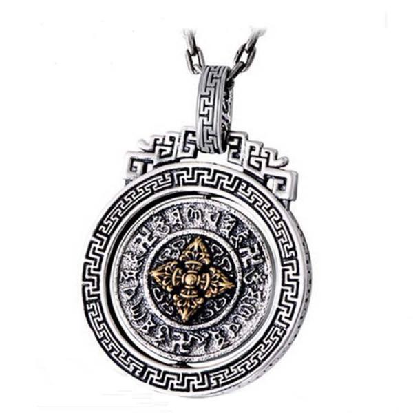 Sterling 925 Silver Vintage Buddhism Blessings Charm Pendant Necklace for Women