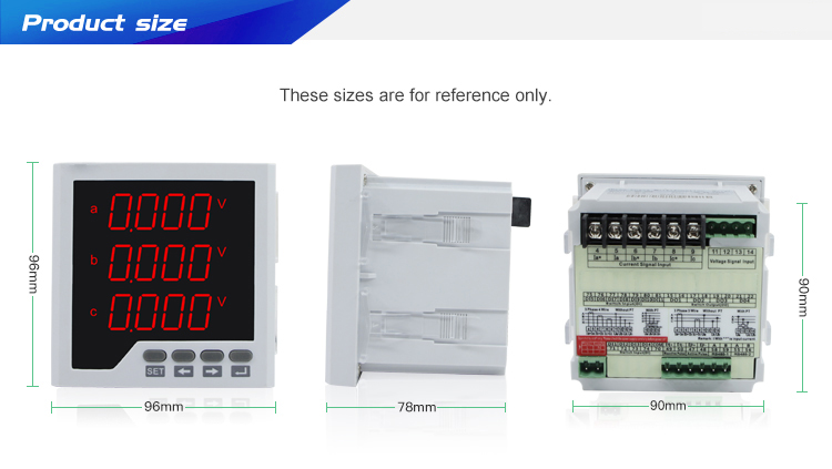 Three Phase LED display Multifunction Power Meter with 3 small LED tube display