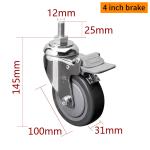 Industrial Castor Wheel 4 Inch 130kg Chrome Coating Threaded Swivel Casters