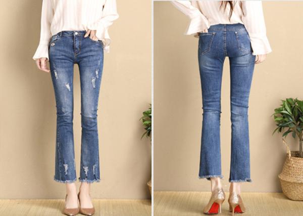 Buy cheap XS - XXL Slim Fit Fashion Ladies Jeans Pant With Rips And Wide Hem 2020 from wholesalers