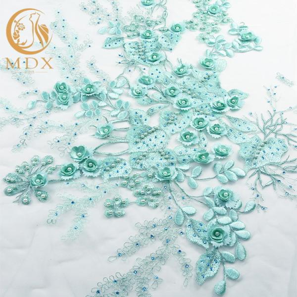 Buy cheap 80% Nylon Bridal Lace Fabrics / Mint Green Lace Material With Rhinestone from wholesalers