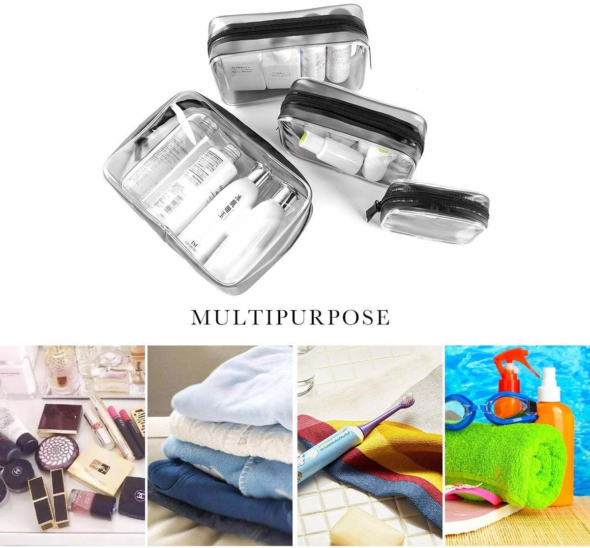 Clear Cosmetic Bag, 4 Pcs Waterproof PVC Zippered Toiletry Carry Pouch Portable Makeup Bag Organizer Bag Set