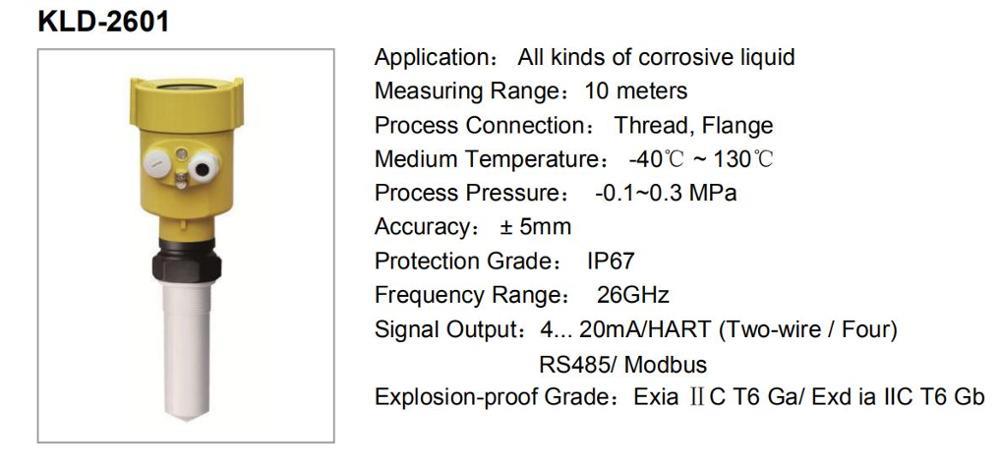 KLD 26GHz Series 4-20mA HART Radar Level Meter Solid Particles Level Meter