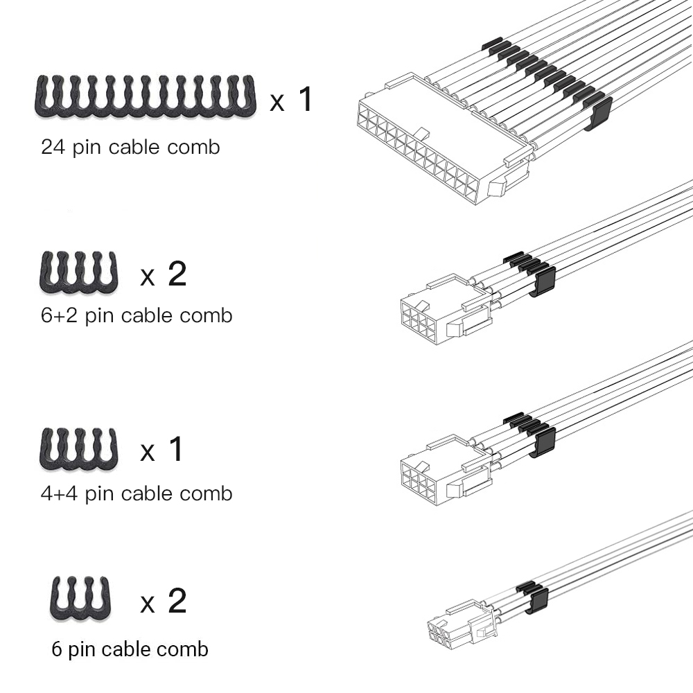 Sleeved Cables PSU Extension Cable Kit with 30CM Sleeved 24-PIN 8-PIN 6-PIN 4+4-PIN for ATX Power Supply