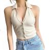 Buy cheap Women Polo Collar Backless Button Crop Top Streetwear Slim Fit White Halter Vest from wholesalers