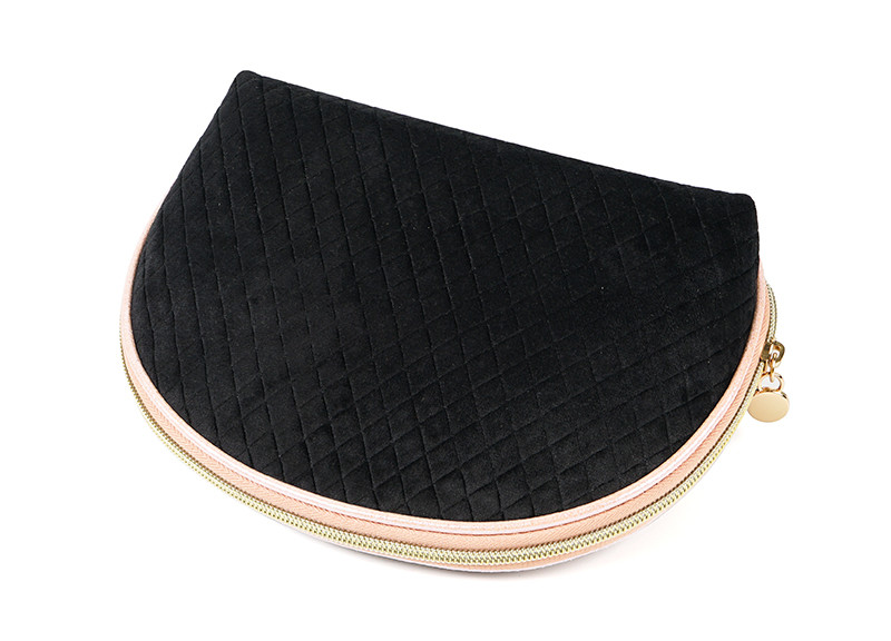 Half Moon Handy Black Velvet Organizer Makeup Bag