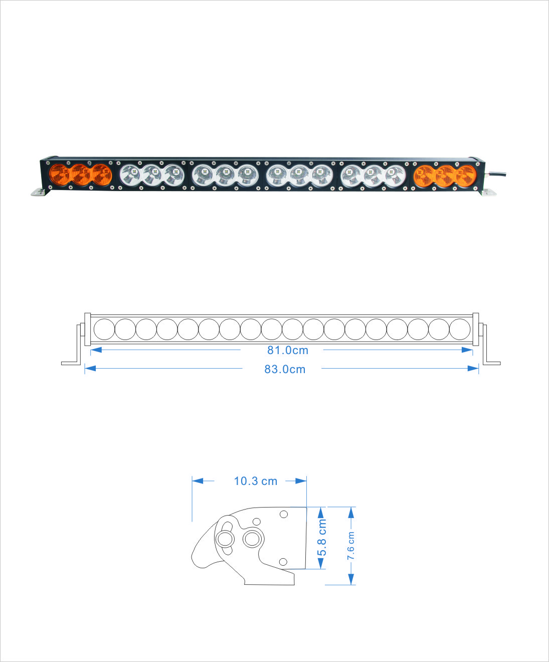 Single Row 32.5 Inch 180W Car Led Light Bar 4x4 offroad Led Light Bar Amber White Dual Color Offroad Lights