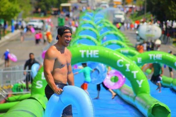 Buy cheap 200m green lane inflatable slide the city for sale from wholesalers