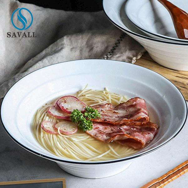 Buy cheap Contemporary Porcelain Salad Bowl Irregular Black Inlay Porcelain Pasta Bowls from wholesalers