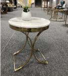 Unique design stanieless steel base marble top end table round corner table for