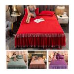 Adult Child Comfort Fleece Flannel Bed Skirt Set Floral Print Double Layer