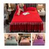 Buy cheap Adult Child Comfort Fleece Flannel Bed Skirt Set Floral Print Double Layer Bedspread from wholesalers