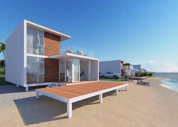 Buy cheap Luxury Upmarket 2 Bedroom Prefab Homes , White Luxury Prefab Homes With Balcony from wholesalers