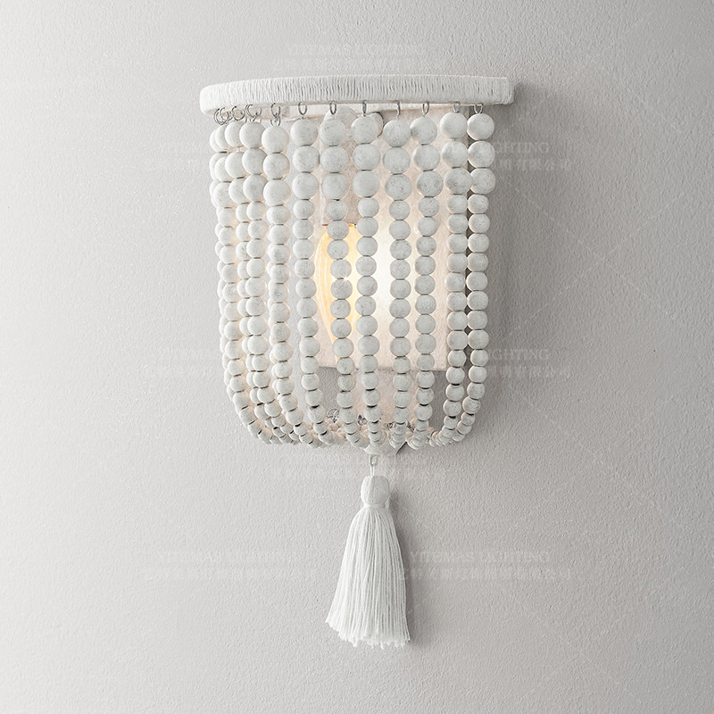 Weathered White wood beads chandelier lighting Pendant bedroom white chandelier(WH-CI-148)