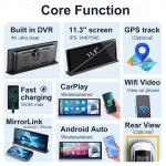 NEW 11.3 inch UHD 4K WIFI Dashcam Wireless Carplay Android Auto Rearview Car DVR
