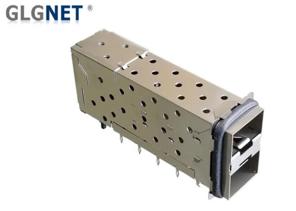 Buy cheap Press Fit 2 Ports Ganged Female SFP Cage And Connector With Heat Sink Light Pipes from wholesalers