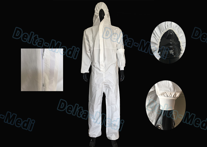 White SF Disposable Hooded Coveralls , Anti Water Disposable Safety Coveralls
