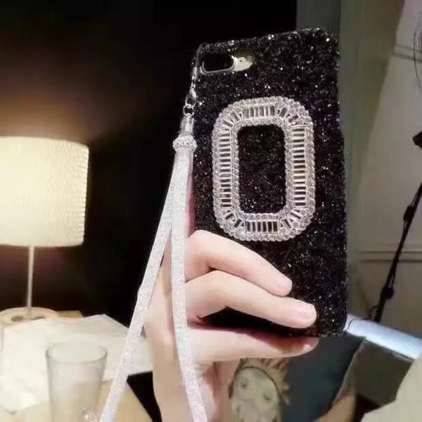 Buy cheap Black Glitter Box Drill Cell Phone Case Cover for iPhone 7 6s Plus with Long Crystal Lanyard from wholesalers