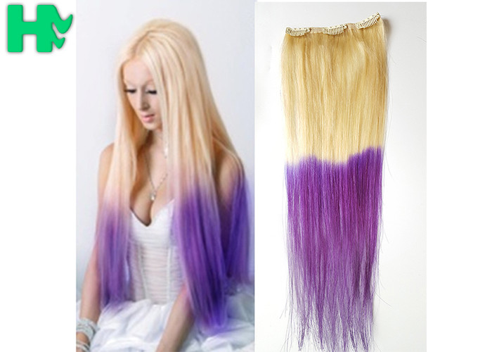 Fashion Womens Synthetic Clip In Hair Extensions Mixed Color Hair Wave