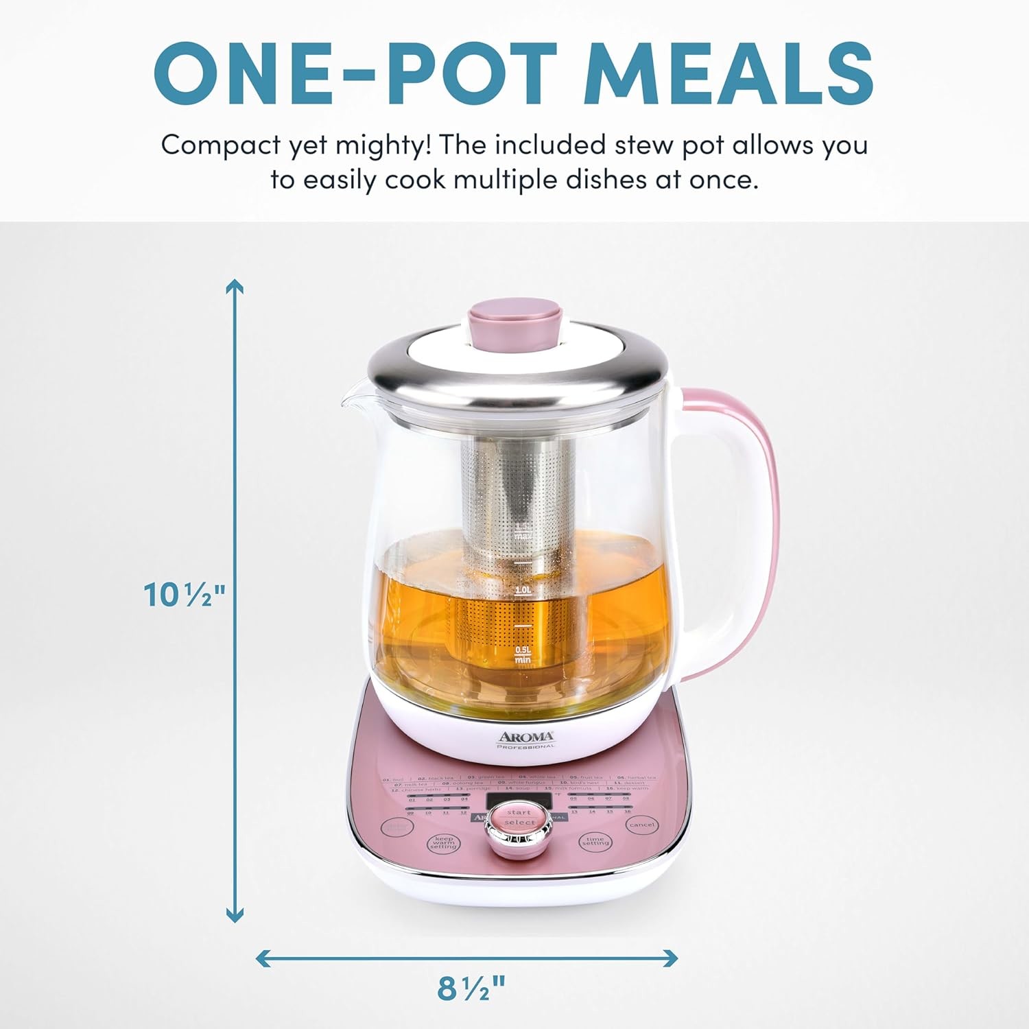1.7L Glass Electric Kettle With Tea Infuser Quick Heating Filtered Spout