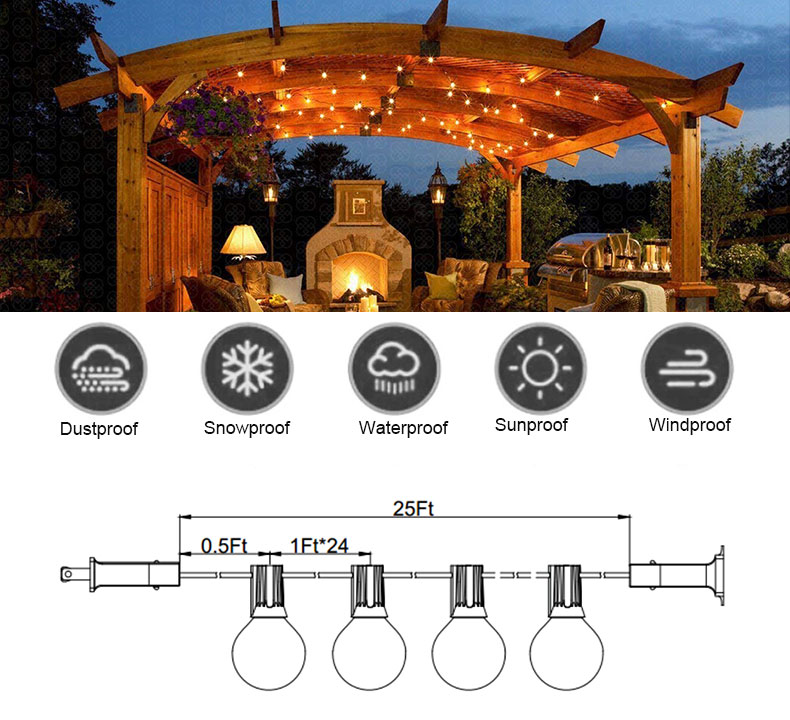 Hot Sale 25Feet G40 string light Multicolor LED Globe String Light Patio Wedding string lights