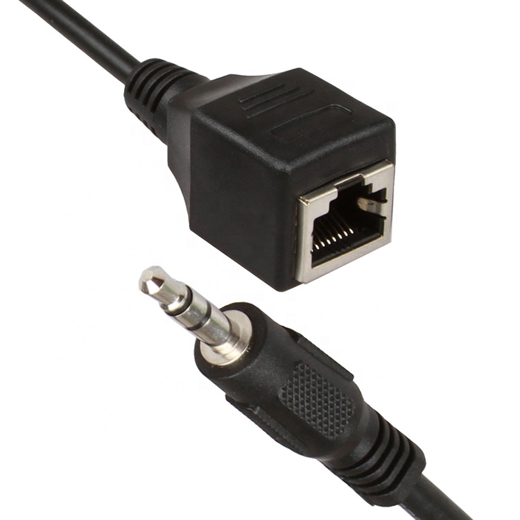 3.5mm Stereo Jack to RJ45 Female Socket Cat5 Cat6 Ethernet Extender Audio Cable