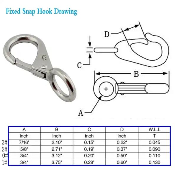 Marine Hardware SS304/316 Durable Fixed Eye Bolt Snap Hook with Polished Finish