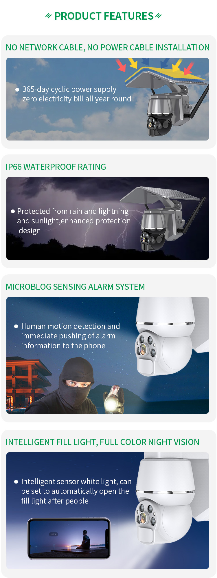PTZ Wireless Outdoor Solar Panel Battery Security Camera Wifi Night Vision Waterproof