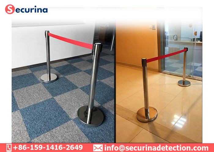 SS Security Bollards Crowd Control Removable Barriers With Retractable Safety Belt