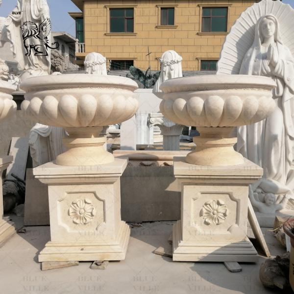 Marble Round Flowerpot Natural Stone Modern Planter Vase Western Style Classical