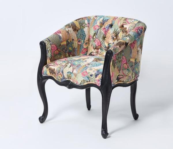 Buy cheap Elegant black oak Wood Frame French Style Chair Crazy birds Fabric Antique Armchair Accent chair from wholesalers
