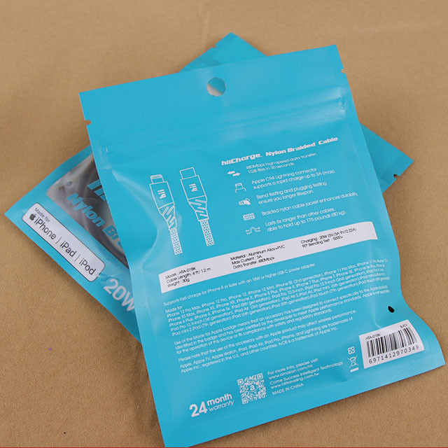 USB data cable custom printing frosted mylar bag self sealing bag phone case pouch aluminum foil packaging bag