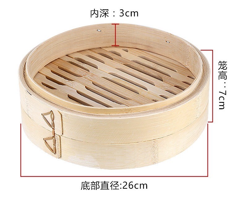 6 Inch Basket Dim Sum Bamboo Steamers With Lid 2 Tiers