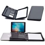 Faux Leather Business Portfolio Folder Classic Black With Solar Calculator
