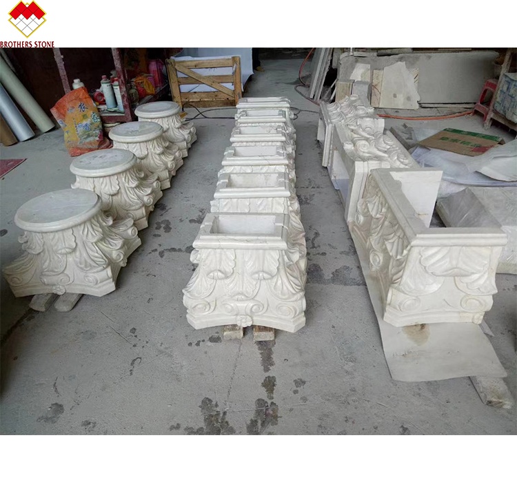 Hand Carved Marble Square Column Capital for Western Design Marble Pillar Decoration