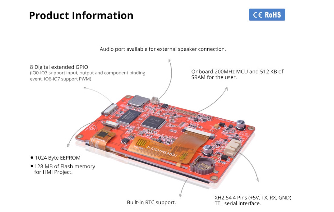 4.3 Inch Nextion Intelligent HMI Display 480x272 Touch Display Module 300 cd/m2