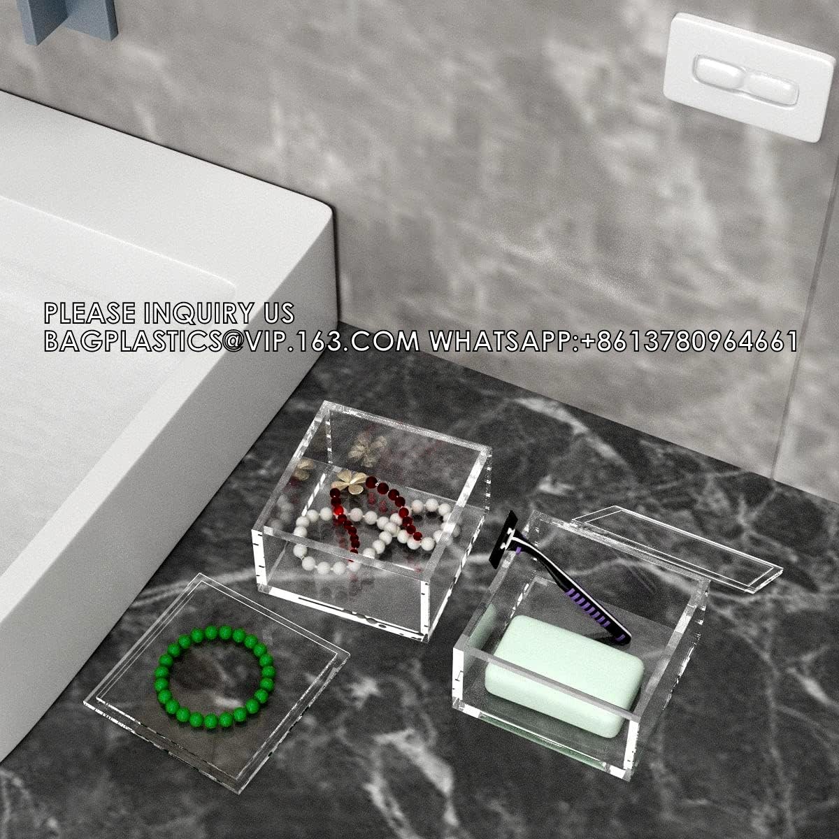 Clear Box Square Container To Hold Staples, Highlighters, Adhesive Tape, Paper Clips, Stamps, Stackable Mult-Purpose