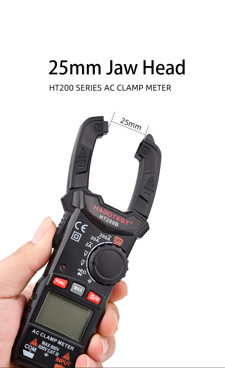 2000 Counts 200A Double Backlight Mini Clamp Meter