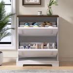 2 Flip-drawers Farmhouse Design Shoe cabinet with double shoe rack