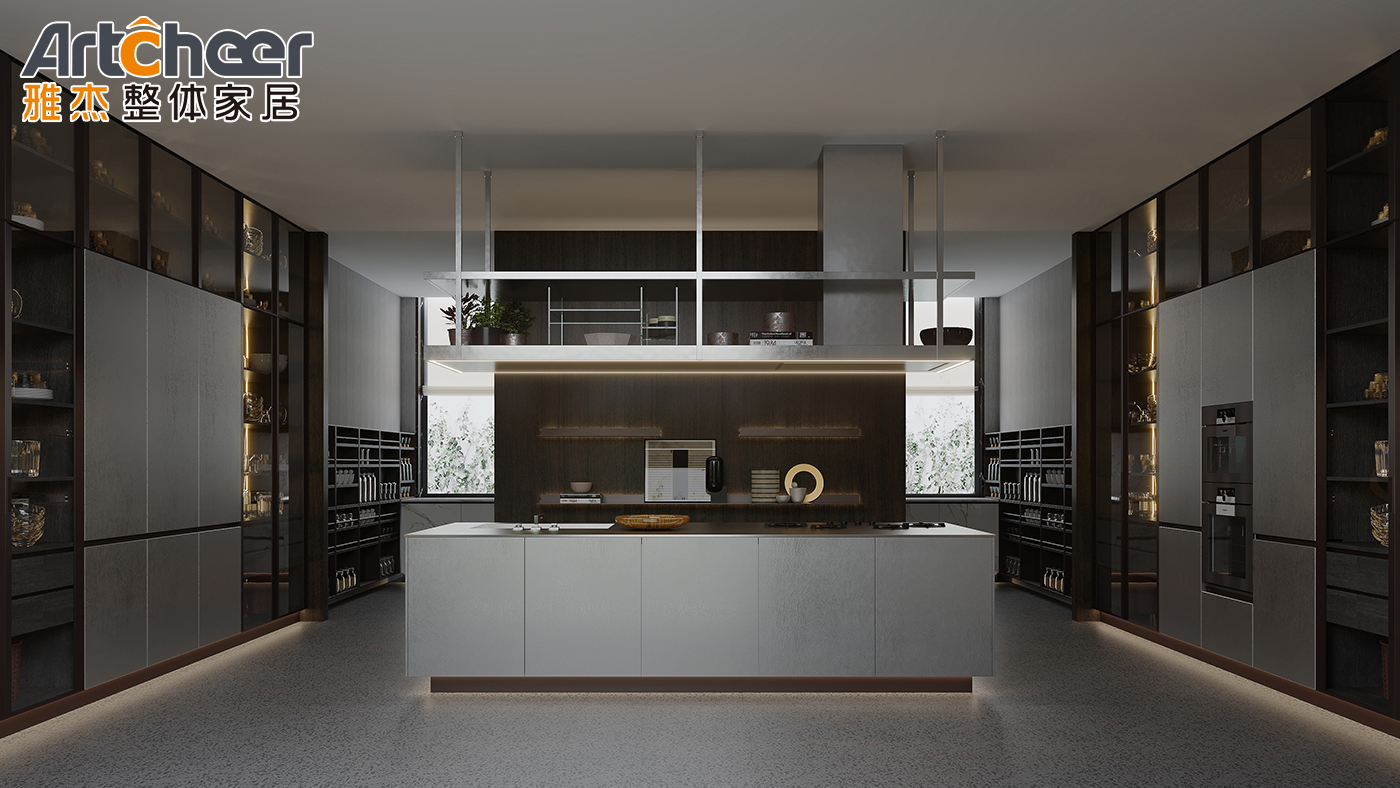 Kitchen Furniture Solid Wood Modern Kitchen Cabinet with Luxury Kitchen Island Free Design Furniture Set