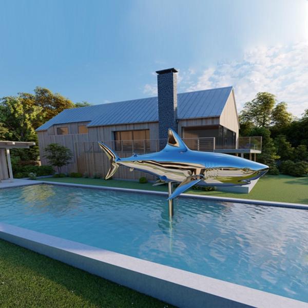 Buy cheap Outdoor Swimming Pool Decoration Stainless Steel Shark Sculpture from wholesalers