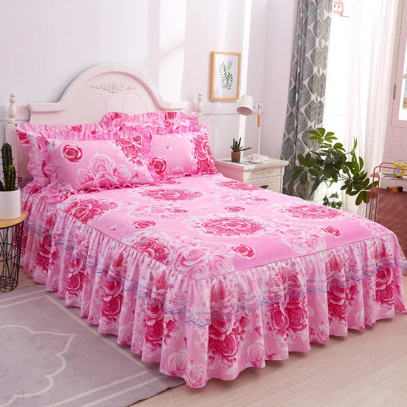 Multifunctional Double Lace Bed Sheets with Bed Skirt and Pillow Case 100% Polyester