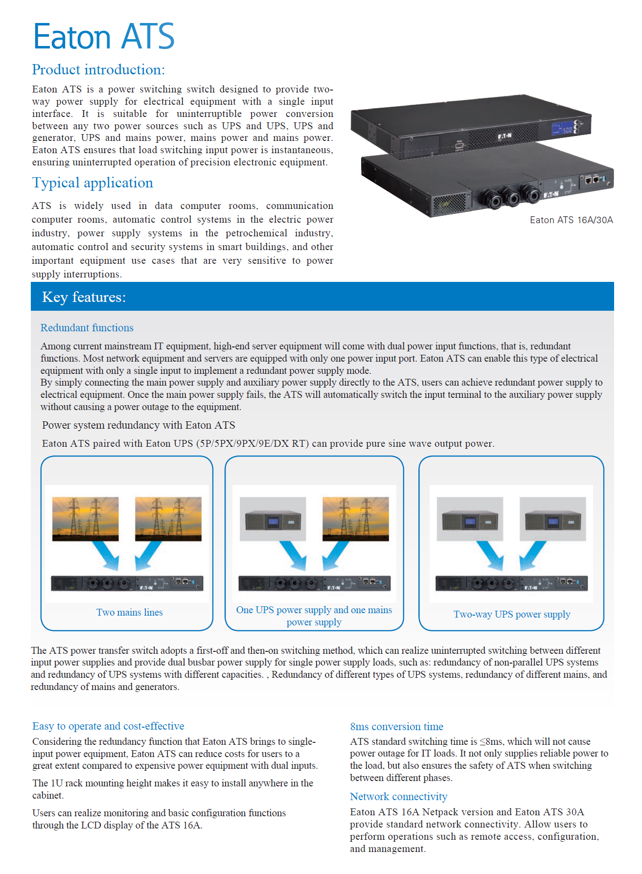 Eaton ATS EATS16 16A IEC Socket STS Automatic Transfer Switch IP11 3 Pole Network Card