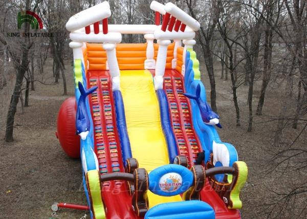 Buy cheap Single Board Blow Up Dry Slide / Double Climbing Ladders Sea Wave Slide from wholesalers