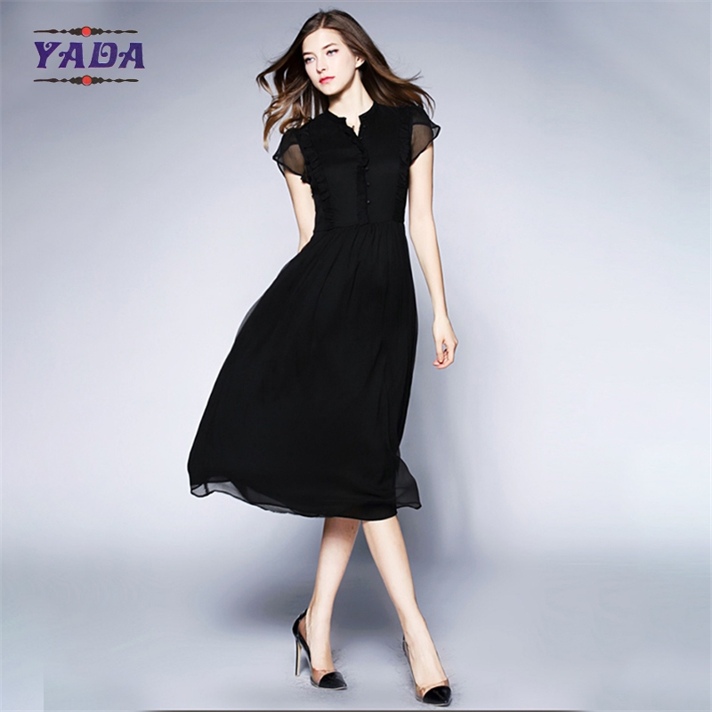 Real silk short sleeves and slim latest summer 2018 printed pattern dress designs fat for ladies