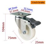 White 75mm Trolley Wheels Light Duty 3 Inch Plate Casters 363P-23