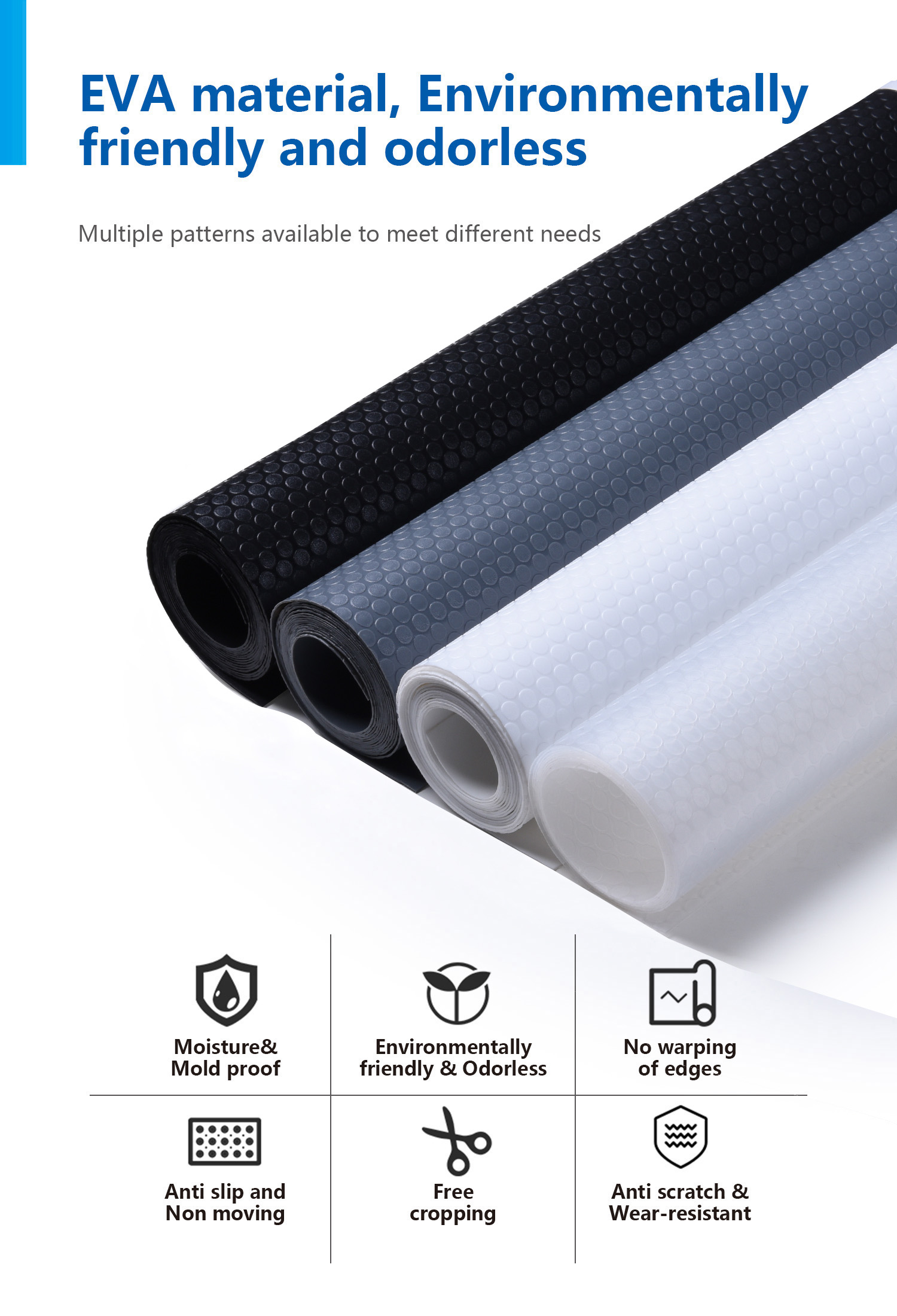 Rectangle Washable Waterproof Eva Kitchen Cabinet Refrigerator Mats Roll for Home
